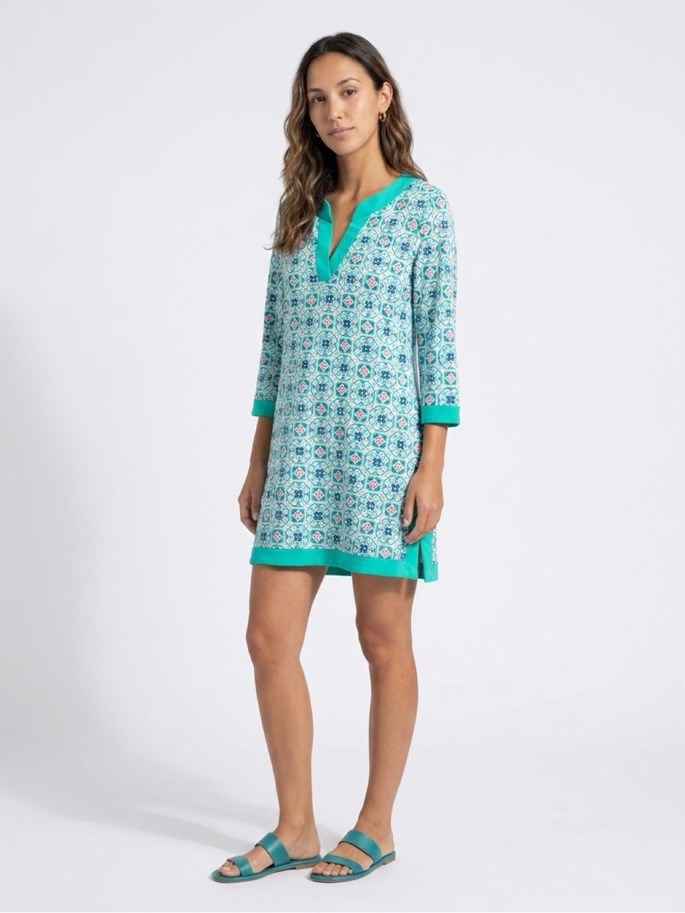 Tunic dress in Teal Geo Print - Lightweight Women's dress
